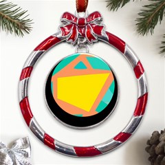 Geometric Design 02 Metal Red Ribbon Round Ornament