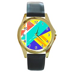 Geometric  Design 04 Round Gold Metal Watch