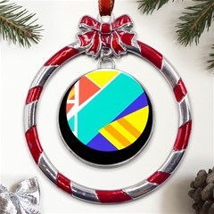 Geometric  Design 04 Metal Red Ribbon Round Ornament