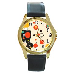 Geometric Design Round Gold Metal Watch