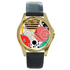 Geometric Design 07 Round Gold Metal Watch