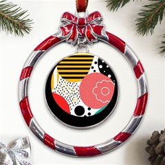 Geometric Design 07 Metal Red Ribbon Round Ornament