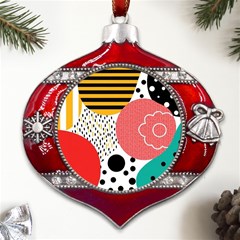 Geometric Design 07 Metal Snowflake And Bell Red Ornament by myclothy