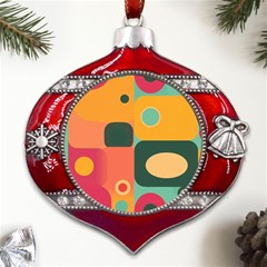 Geometric Design 08 Metal Snowflake And Bell Red Ornament by myclothy