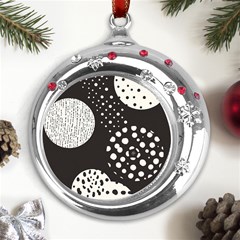 Geometric Design 09 Metal Snowflake Red Crystal Round Ornament