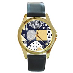 Geometric Design 10 Round Gold Metal Watch by myclothy