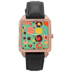 Geometric Design 11 Rose Gold Leather Watch 