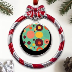 Geometric Design 11 Metal Red Ribbon Round Ornament