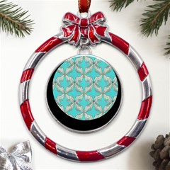 Geometric Design 13 Metal Red Ribbon Round Ornament