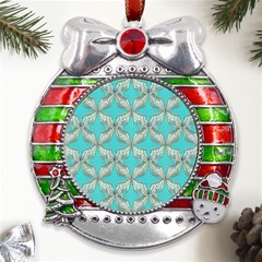 Geometric Design 13 Metal X mas Ribbon With Red Crystal Round Ornament