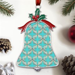 Geometric Design 13 Metal Holly Leaf Bell Ornament