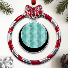 Geometric Design 14 Metal Red Ribbon Round Ornament