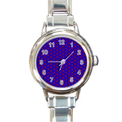 Blue Pattern Red Texture Round Italian Charm Watch