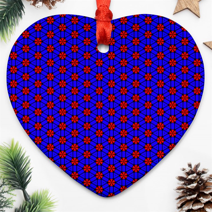 Blue Pattern Red Texture Ornament (Heart)