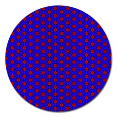 Blue Pattern Red Texture Magnet 5  (round)