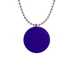 Blue Pattern Red Texture 1  Button Necklace