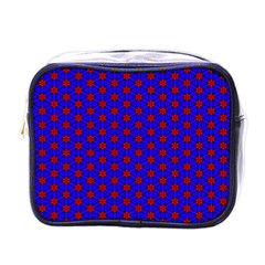 Blue Pattern Red Texture Mini Toiletries Bag (one Side)