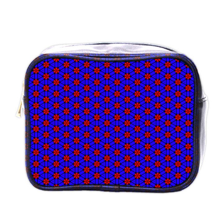 Blue Pattern Red Texture Mini Toiletries Bag (One Side)