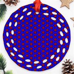 Blue Pattern Red Texture Ornament (round Filigree)