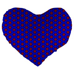 Blue Pattern Red Texture Large 19  Premium Flano Heart Shape Cushions