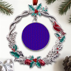 Blue Pattern Red Texture Metal X mas Wreath Holly Leaf Ornament by Mariart