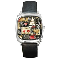 Christmas Reindeer Square Metal Watch