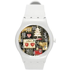 Christmas Reindeer Round Plastic Sport Watch (m) by Posterlux