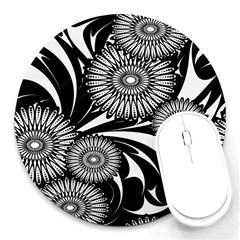 Modern Flowers Vector Seamless Pattern Round Mousepad