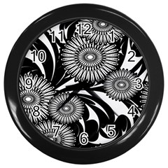 Modern Flowers Vector Seamless Pattern Wall Clock (black)