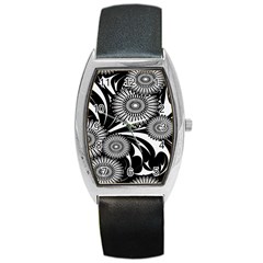 Modern Flowers Vector Seamless Pattern Barrel Style Metal Watch