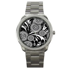 Modern Flowers Vector Seamless Pattern Sport Metal Watch