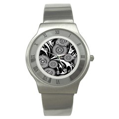 Modern Flowers Vector Seamless Pattern Stainless Steel Watch