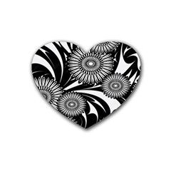 Modern Flowers Vector Seamless Pattern Rubber Heart Coaster (4 Pack)