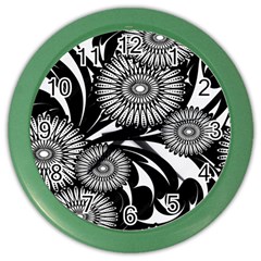 Modern Flowers Vector Seamless Pattern Color Wall Clock