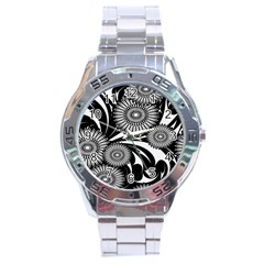 Modern Flowers Vector Seamless Pattern Stainless Steel Analogue Watch