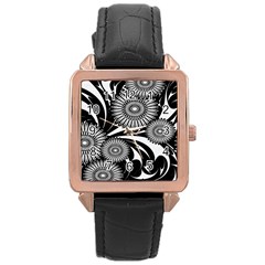 Modern Flowers Vector Seamless Pattern Rose Gold Leather Watch 