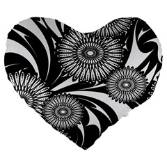 Modern Flowers Vector Seamless Pattern Large 19  Premium Flano Heart Shape Cushions