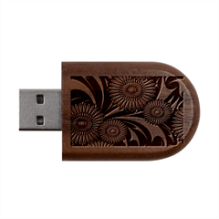 Modern Flowers Vector Seamless Pattern Wood Oval Usb Flash Drive