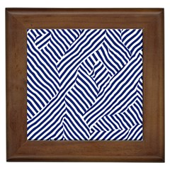 Blue And White Abstract Stripes Framed Tile