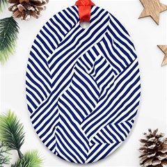 Blue And White Abstract Stripes Ornament (oval)