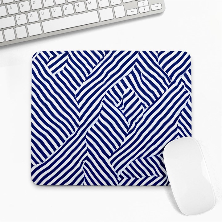 Blue and White Abstract Stripes Large Mousepad