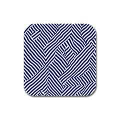 Blue And White Abstract Stripes Rubber Square Coaster (4 Pack)