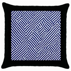 Blue And White Abstract Stripes Throw Pillow Case (black) by SpinnyChairDesigns