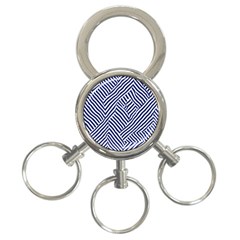 Blue And White Abstract Stripes 3-ring Key Chain