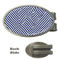 Blue And White Abstract Stripes Money Clips (oval) 