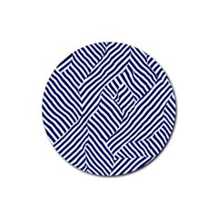 Blue And White Abstract Stripes Rubber Round Coaster (4 Pack)