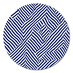 Blue And White Abstract Stripes Magnet 5  (round)