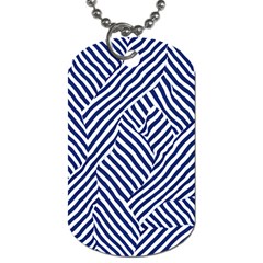 Blue And White Abstract Stripes Dog Tag (one Side)