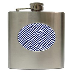 Blue And White Abstract Stripes Hip Flask (6 Oz)