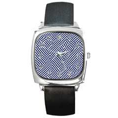 Blue And White Abstract Stripes Square Metal Watch